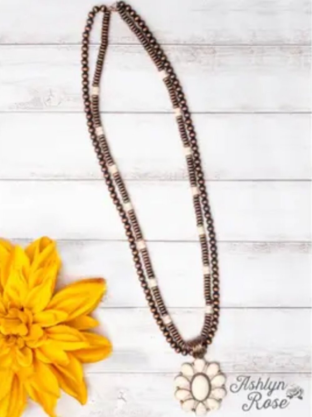 Flower blossom Cream with coppertone Double layer necklace